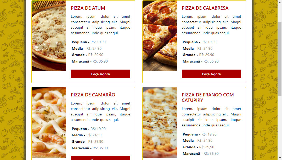 cardapio de pizzas